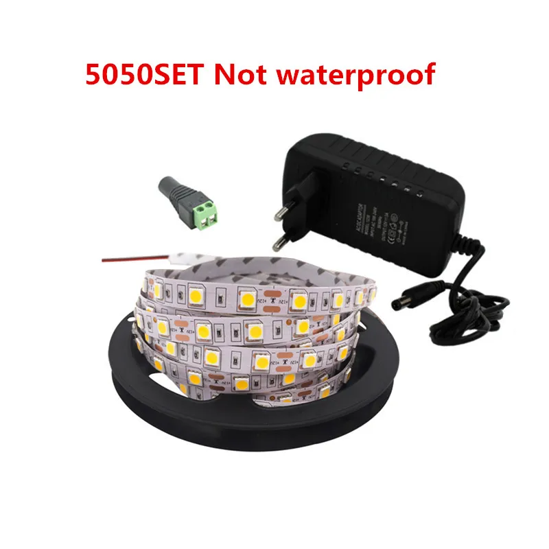 5050With adapter Светодиодная лента 5 м рулонов 2835smd светодиодный stirp цветная(RGB) Лента tiras гибкий неон 5050SMD светодиодный веревка светильник для гостиной 12v адресуемых - Испускаемый цвет: 5050With adapter