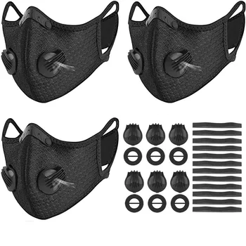

Men Women Washable Reusable Dust Mask 3Pcs Sports With Activated Carbon Masks 6Pcs Breathing Valves And 12Pcs Soft Foam Mats