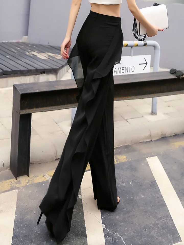 High Waist Black Chiffon Palazzo Trousers Grey Pants Women