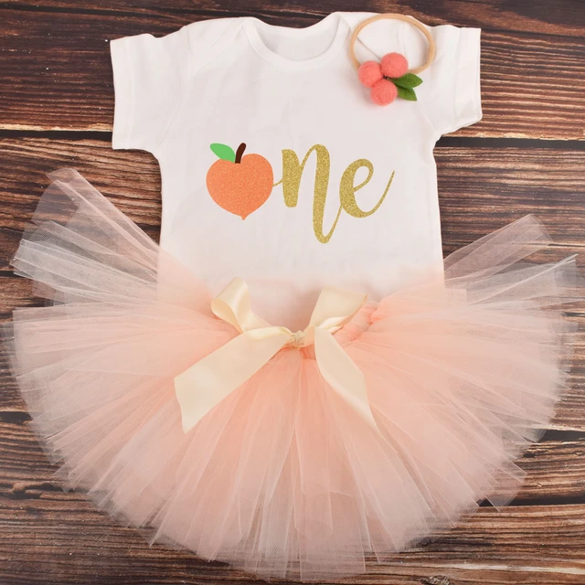  Baby girl princess birthday outfit First birthday outfit  toddler girl princess dress peach tutu and headband customized birthday  outfit : Handmade Products