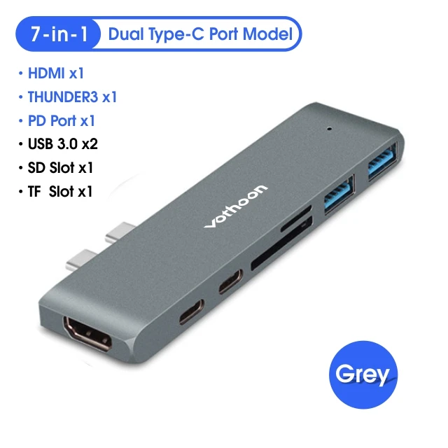 Votoon USB C концентратор для мульти USB3.0 HDMI USB концентратор для MacBook Pro Air USB сплиттер 7 портов Thunderbolt 3 концентратор двойной usb type C концентратор - Цвет: 7-in-1 Dual USB C