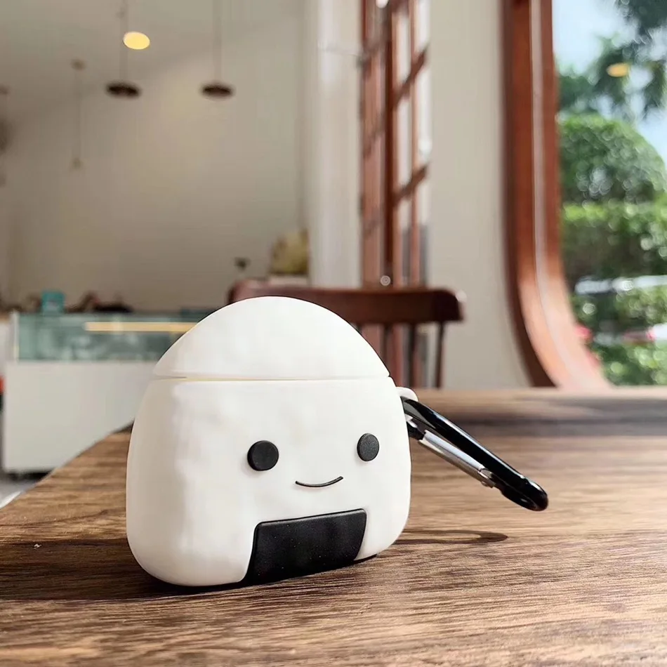 Для AirPods чехол 3D Забавный Милый лососевый рисовый шар суши чехол для наушников для Airpods 2/i10/i11 TWS Защитная крышка с крючок карабина