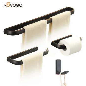 

ROVOGO Bathroom Hardware Set Wall Mounted Hand Towel Bar Toilet Paper Holder Robe Towel Hooks Bathroom Accessories Kit