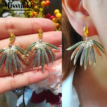

missvikki High Quality Luxury Trendy Feather Dangle Earrings for Women Bridal Wedding Party Daily Jewelry Romantic Best Gift