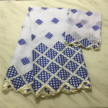 

WHITE 2020 High Quality African Stones Lace Fabric French Cotton Embroidery Tulle Lace Fabric For Nigerian Wedding Party Dress