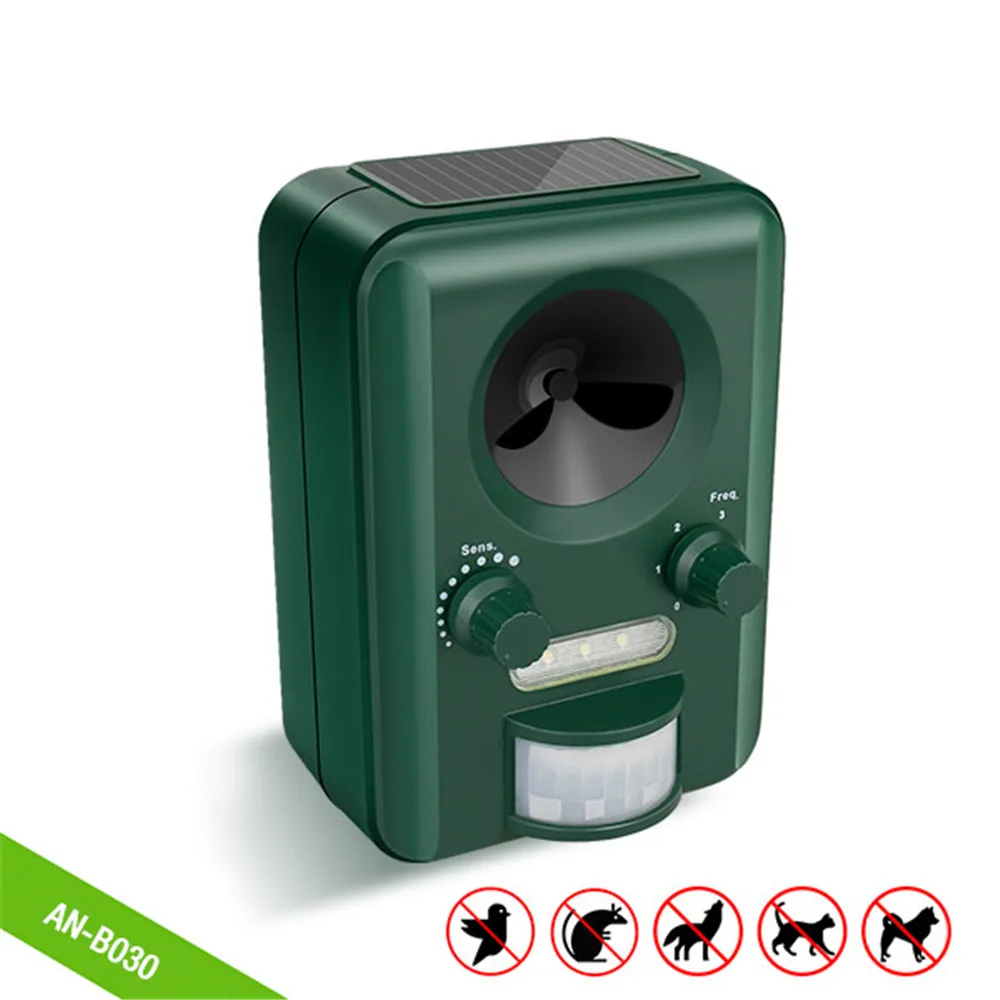 

Solar Ultrasonic Wild Animal Control Motion Sensor Bird Away Cat Dog Animal Chaser Repeller For Vineyard Farmer Orchard Garage