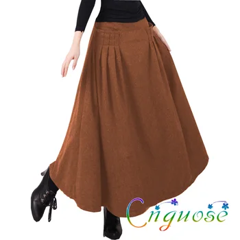 

2019 Autumn And Winter Plus Size Retro Vintage Fashion Casual Wool Woolen Female Maxi Pleated a line Long Skirts Womens