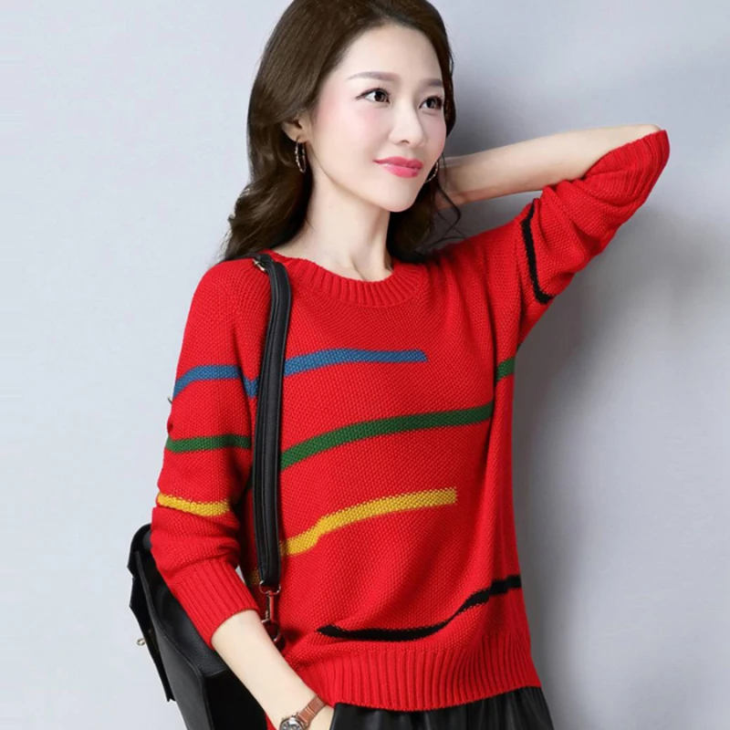 Women's Sweater Loose Autumn Winter 2019 Sweater Fashion Long Sleeve Base Coat Pullover Color Matching Leisure Knitted Women's Sweater Loose Autumn Winter 2019 Sweater Fashion Long Sleeve Base Coat Pullover Color Matching Leisure Knitted