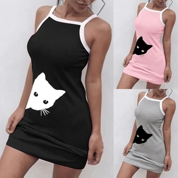 

2020 Summer Night Dress Women Plus Size 2XL Nightgown Elastic Slim Pack Hip Cute Print Sleepshirts Sleeveless Nightie Nightdress