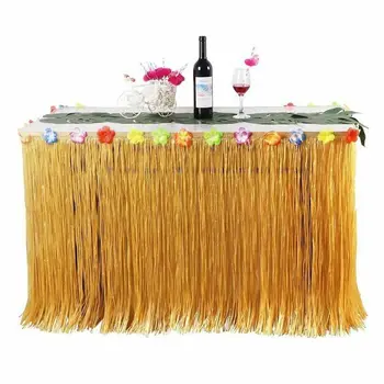 

3 Colors Hawaiian Table Skirt Tropical Luau Table Edge Grass Bench Table Skirt Cover for Party Outdoor Table Decor