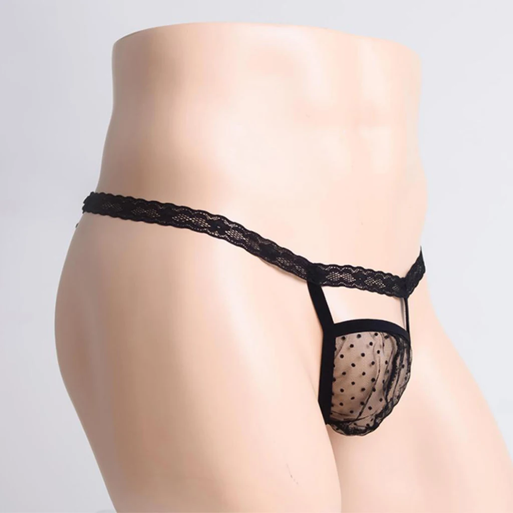 Sexy Men’s Lace Briefs Sissy T-back Gay Underwear Male Lingerie Underpants transparent low waist mini bikini G-string underwear