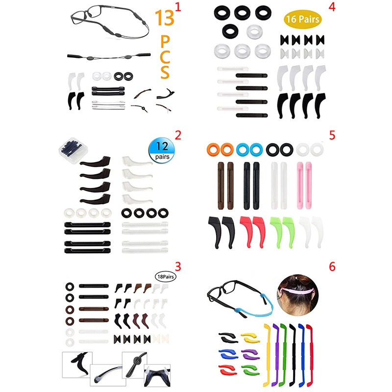 1SetSiliconeAntislipRoundEyeglassRetainersNosePadsEarHooks
