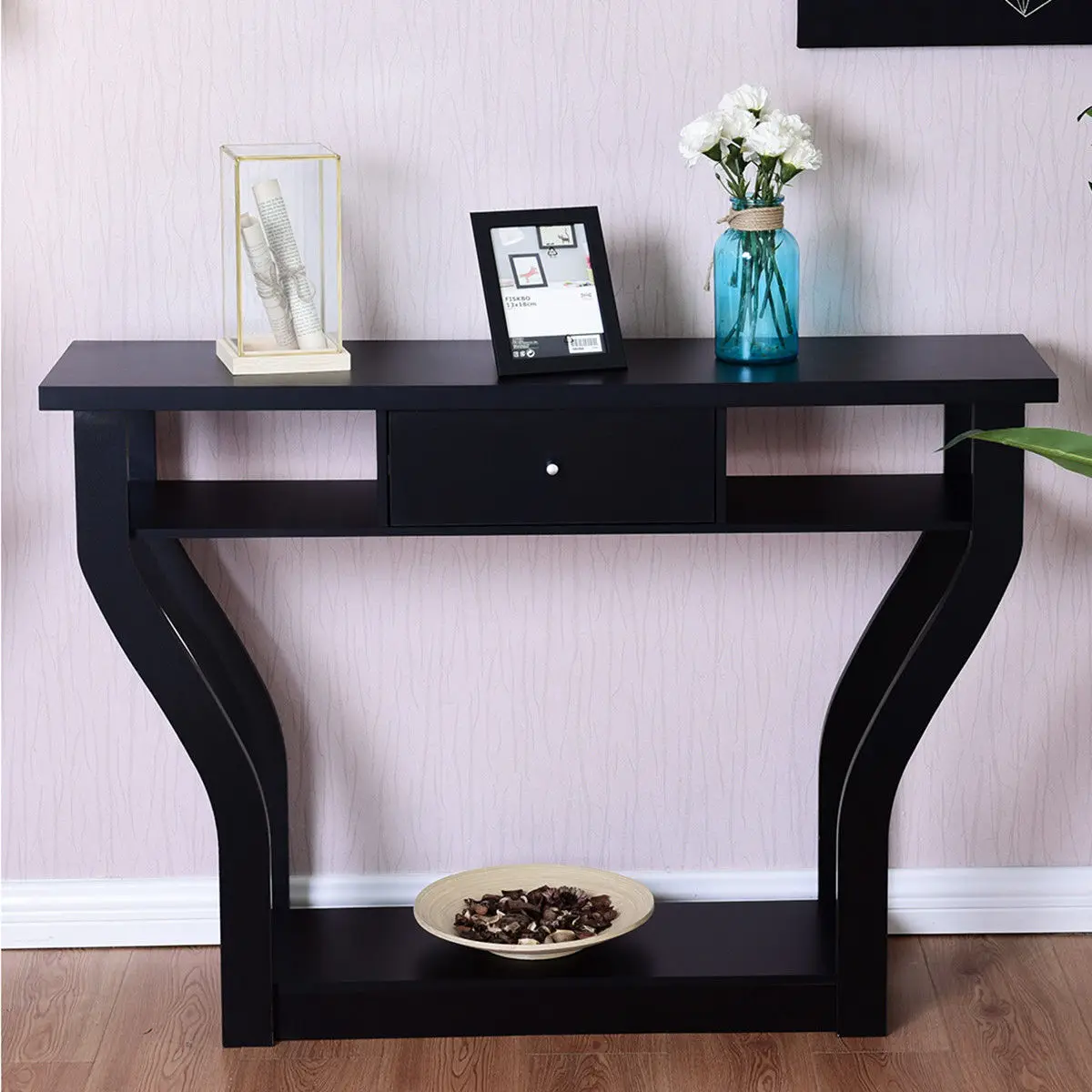 

Costway Black Accent Console Table Modern Sofa Entryway Hallway Hall Furniture W/Drawer