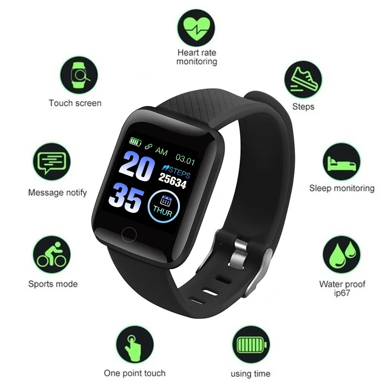 

TEZER 116plus Smart Watch Blood Pressure Measurement Heart Rate Monitor D13 Smart bracelet with 1.3 inch High Resolution Screen