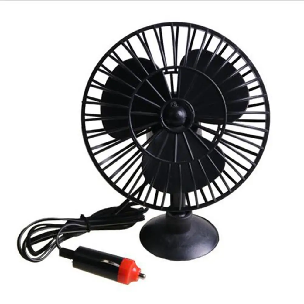 12V Mini Car Fan Black Auto Single Head Fan USB Universal Car Fan Suction Cup Car Seat 360