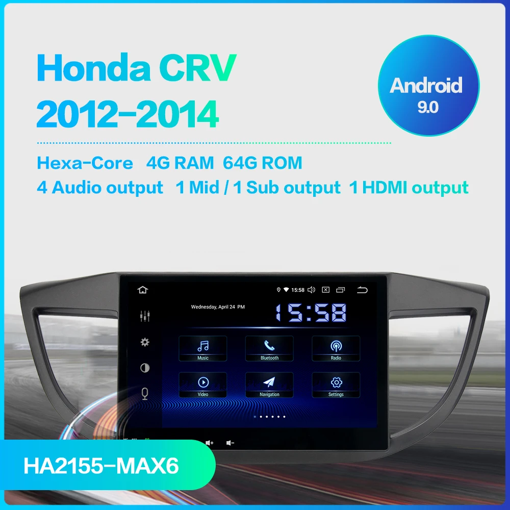 Perfect Auto Radio DSP Android 9.0 for Honda CRV 2012 2013 2014 Car Stereo Navigation 10.2" Multi Touch Screen 64G ROM GPS 1