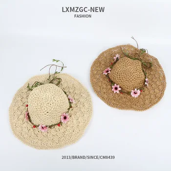 

Parent and Child New Style Summer Foldable Straw Hat Women's Seaside Holiday College Style Sun-resistant Sun Hat Baby Big Brim B