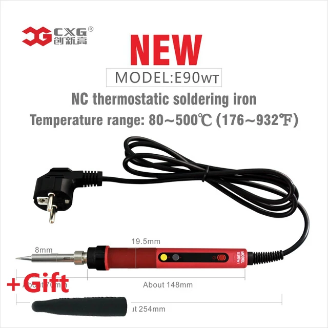 Free Shipping CXG E60w/90w/110w LCD Temperature Digital LED Adjustable Electric Soldering Iron EU Plug +10pcs Weld Tips+Cover soldering irons & stations Welding Equipment