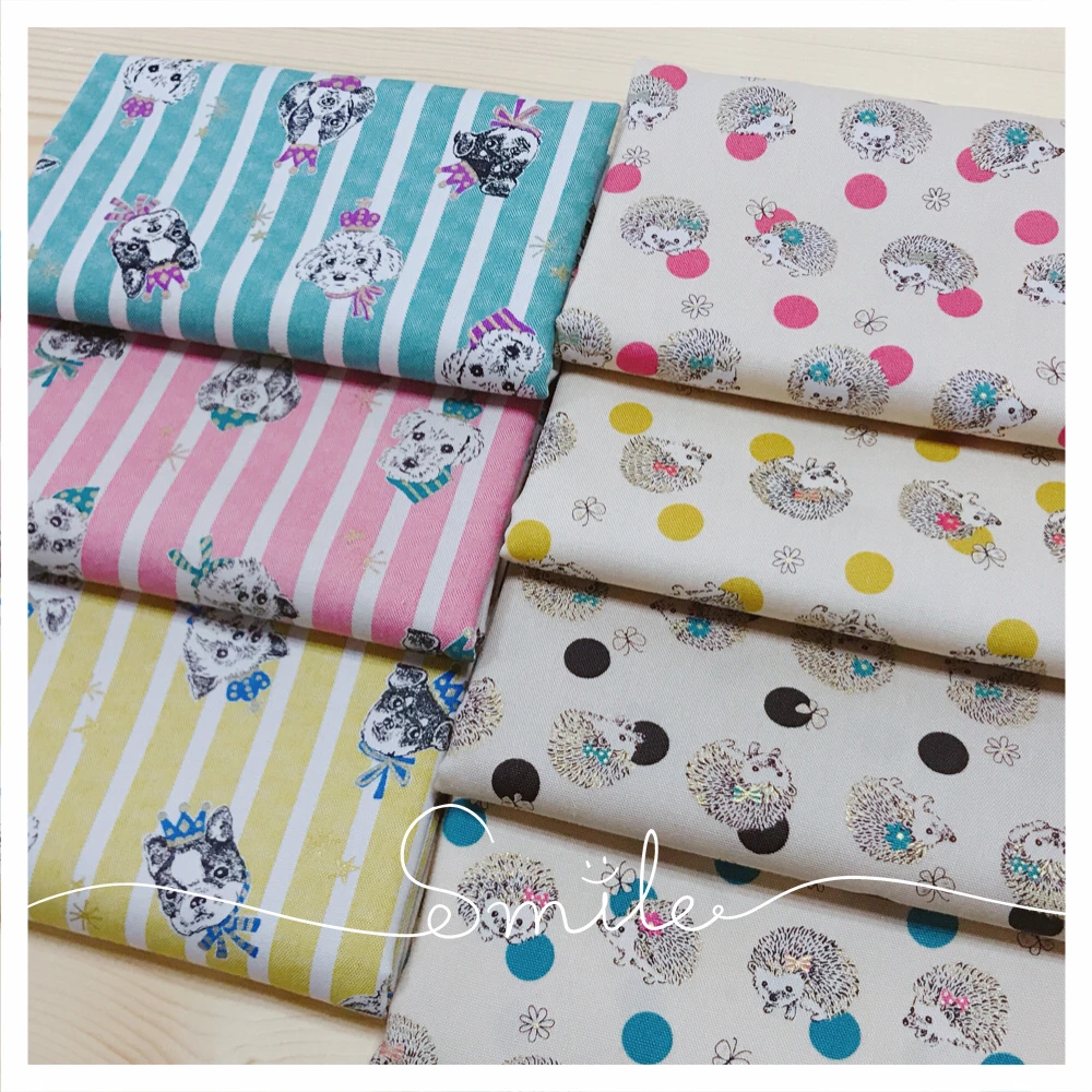 

Free shipping Pure cotton fabric DIY patchwork fabric imported from Japan KOKA cartoon cute fine canvas gilded Hedgehog