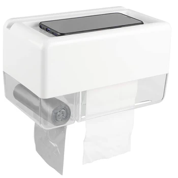 

Toilet Paper Holder, Free Punching Installation Waterproof Toilet Paper Roll Holder with Mobile Phone Garbage Bag