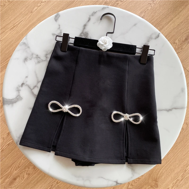 

2020 Summer Ne Black Shorts for Women Slim All-match Crystal Bow Skirt Shorts Female A-line Bag Hip Mini Short Shorts Femme
