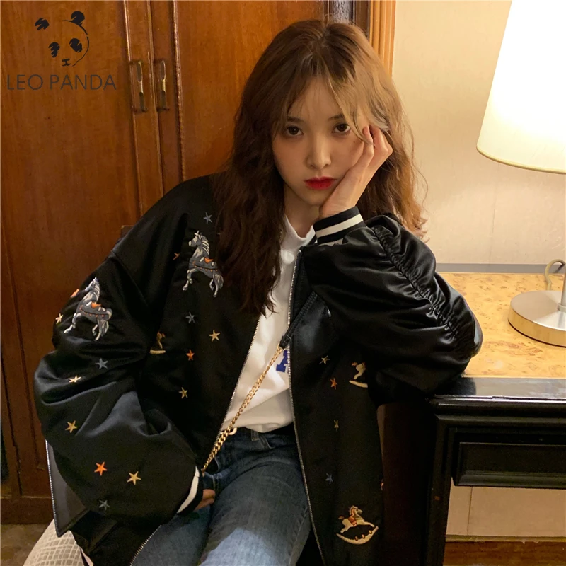 

2019 New Autumn Baseball Uniform Jacket Women Plus Size Loose Casual Embroidered Long Sleeve Coats Fashion Grunge Female Outwear