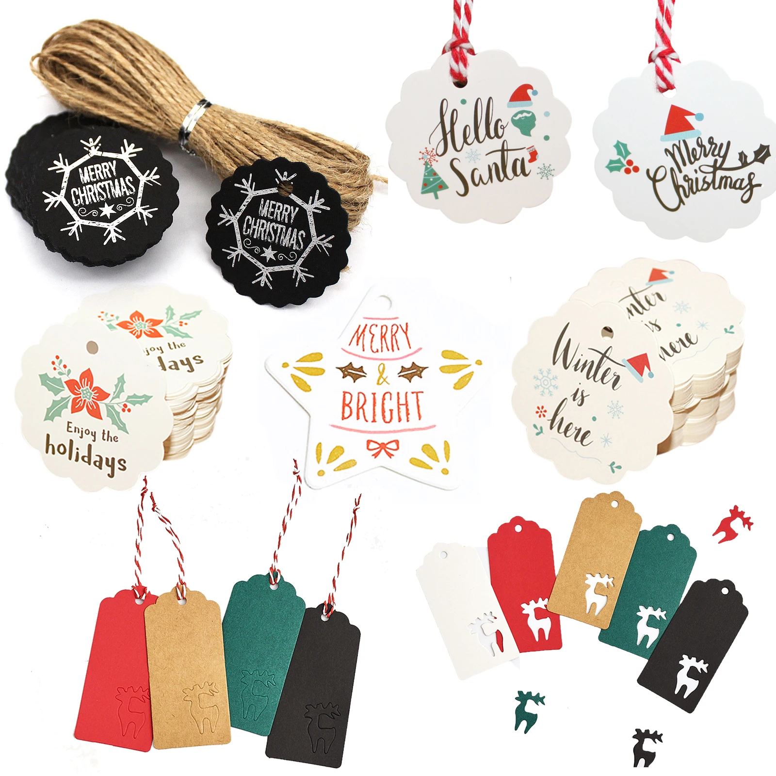 

100pc Multi Christmas Cute brown white paper Gifts label tags handmade jewelry charms tag round wedding favors/cookies decor tag