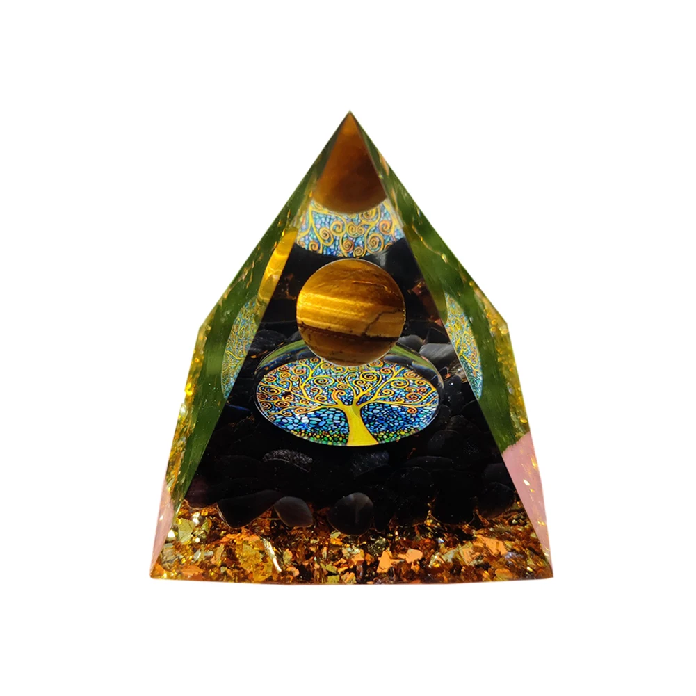 Tree of Life Orgone Pyramid Crystal Energy Orgonite Pyramid Peridot Healing Gem Stones EMF Orgonite Chakra Reiki Meditaiton Tool 