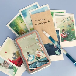 40 Pièces/ensemble Cartes Postales Ensemble boîte De Fer Vert plantes carte postale, Cartes De Voeux Message Carte Décorative Vintage Rétro Carte Postale 