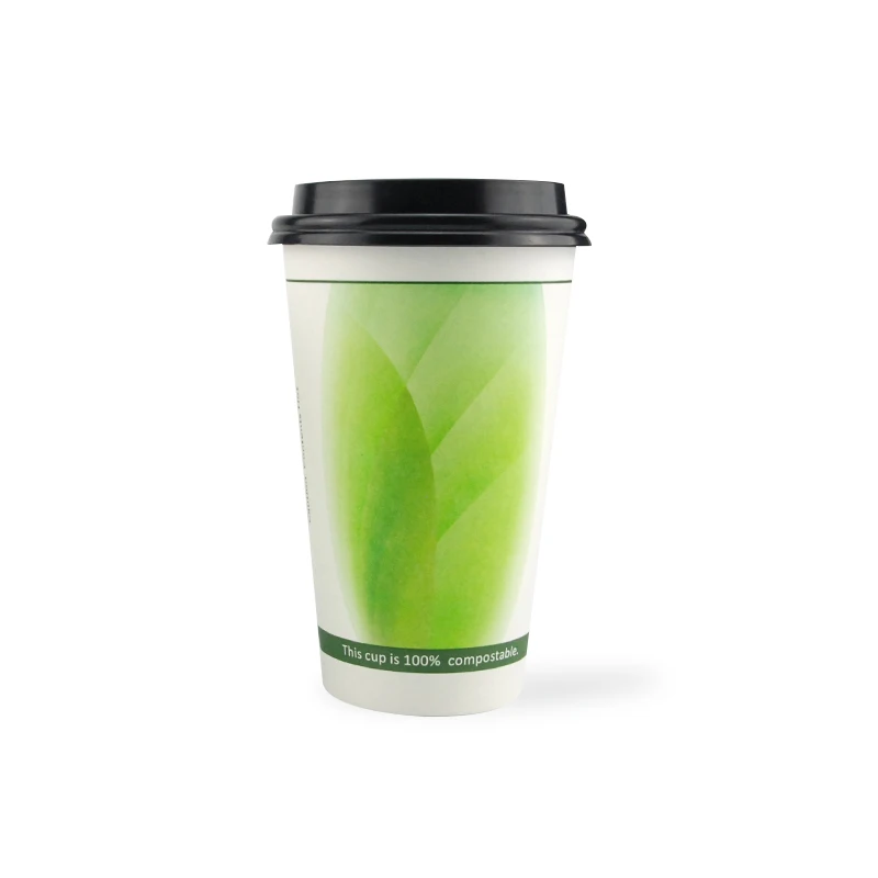 

50pcs High quality thickening PLA disposable coffee cup degradable white paper cups 8oz 12oz 16oz milk tea drink cup with lid