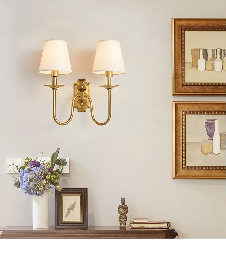 Modern American-Style Double Headed Wall Lamp LED Northern European-Style Retro Indoor Bedside Wall Lamp New Chinese Style Creat