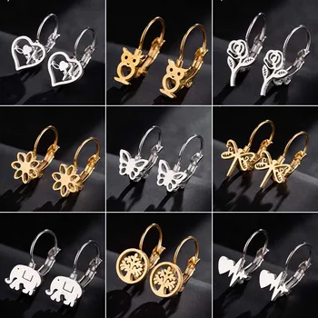

Jisensp Stainless Steel Butterfly Stud Earrings for Women Girls Minimalist Elephant Heartbeat Flower Earings Jewelry Accessories