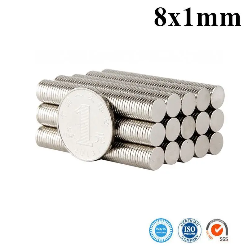 

100PCS 8x1mm Neodymium Magnet Disc N35 Permanent Small Round Super Powerful Strong Magnetic Magnets Sheet Discs for Craft