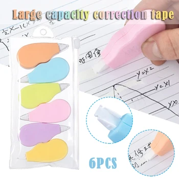 

6pcs Mini Correct Correction Tape White Translucent Dispenser Assorted Colors Easy to Use for Working Studying DU55