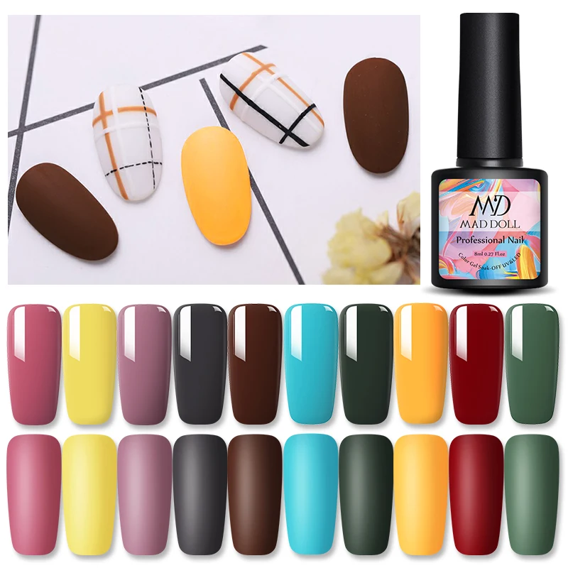 

MAD DOLL 1 Bottle 8ml Colorful Nail Gel Polish Fall Winter Series Long Lasting Soak Off Nail Varnish for Nail DIY Design