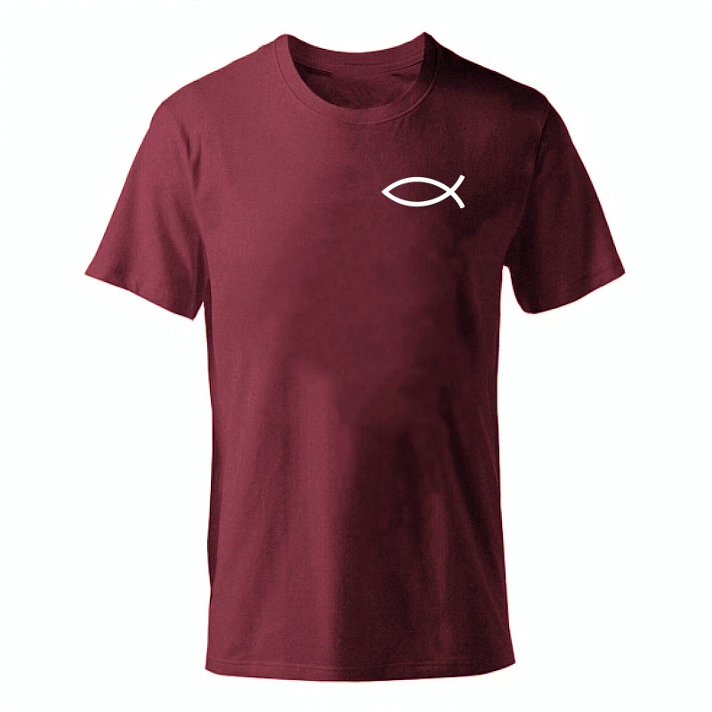 Новинка года, футболка мужские футболки с изображением Иисуса, летняя футболка для мальчиков, с коротким рукавом, с принтом в виде маленькой рыбы, футболка из хлопка