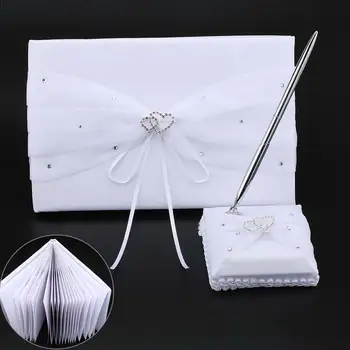 

1pc European Style Signature Guest Books Set Double Heart Diamante Wedding Guestbook with Pen and Stand Festive& Party Supplies