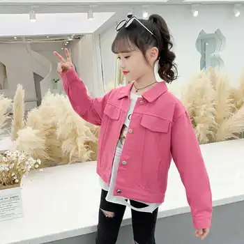 

Women 2020 Spring Autumn Girls Denim Jackets New Fashion Kids Clothes Casual Coat Solid Color Children's Clothing For Girls W537