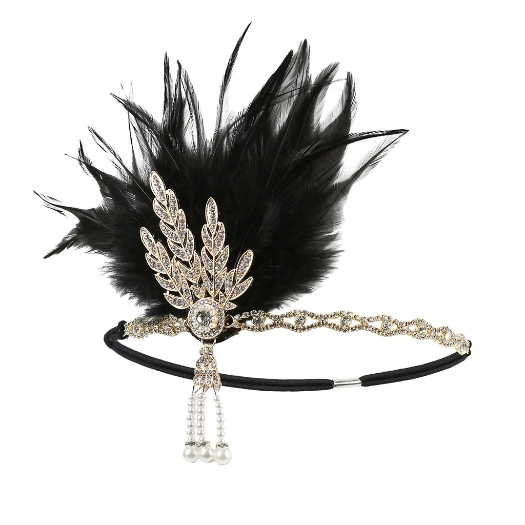1920s Headpiece Feather Flapper Headband Great Gatsby Headdress Vintage Prom 