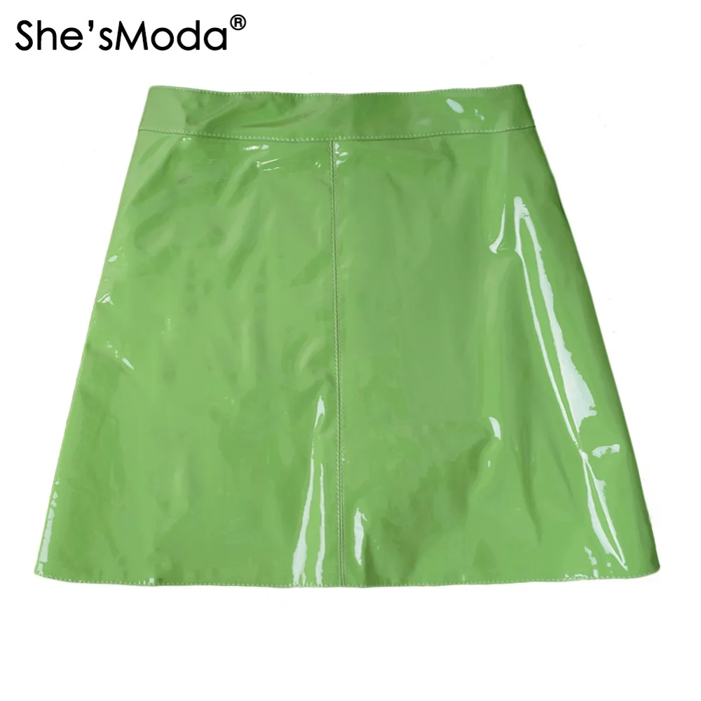 She'sModa яркие из искусственной кожи женские вечерние прямые мини-юбки трапециевидной формы