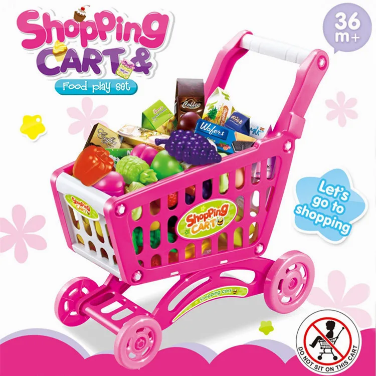 

5457 Children Play House Model Supermarket Trolley Children Small Trolley Toys with 52-Food