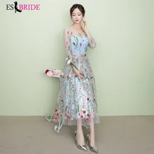 Синее длинное вечернее платье, элегантное женское платье с круглым вырезом для свадебной вечеринки, вечернее платье, Новое поступление, модные вечерние платья ES1638