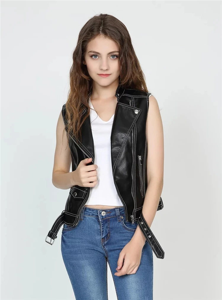 Aelegantmis New Leather Vest Women Motorcycle Biker Sleeveless Jacket Red Black Female Waistcoat Cool Belt Streetwear Spring