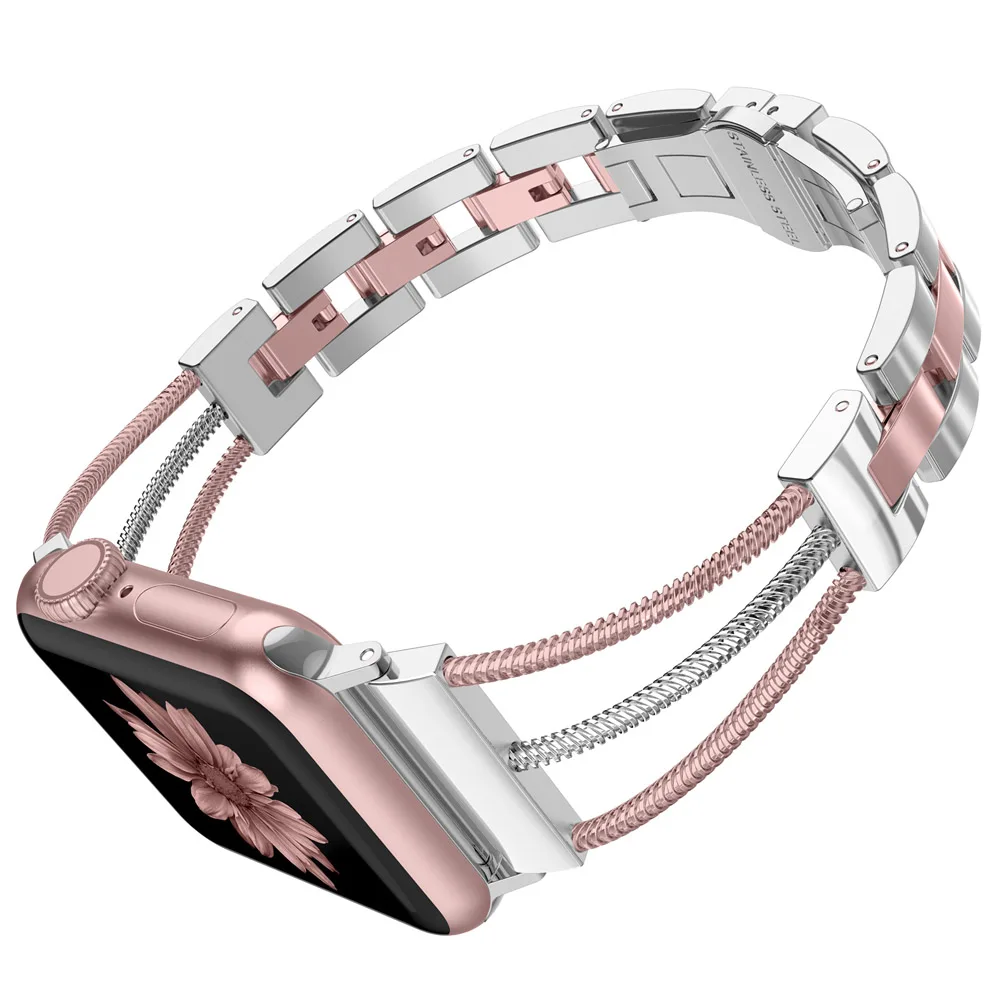 Женские браслеты из нержавеющей стали для Apple Watch, женский браслет, ремешок с ювелирной пряжкой для iWatch, серия 5, 4, 3, 2, 1 - Цвет ремешка: SPGold