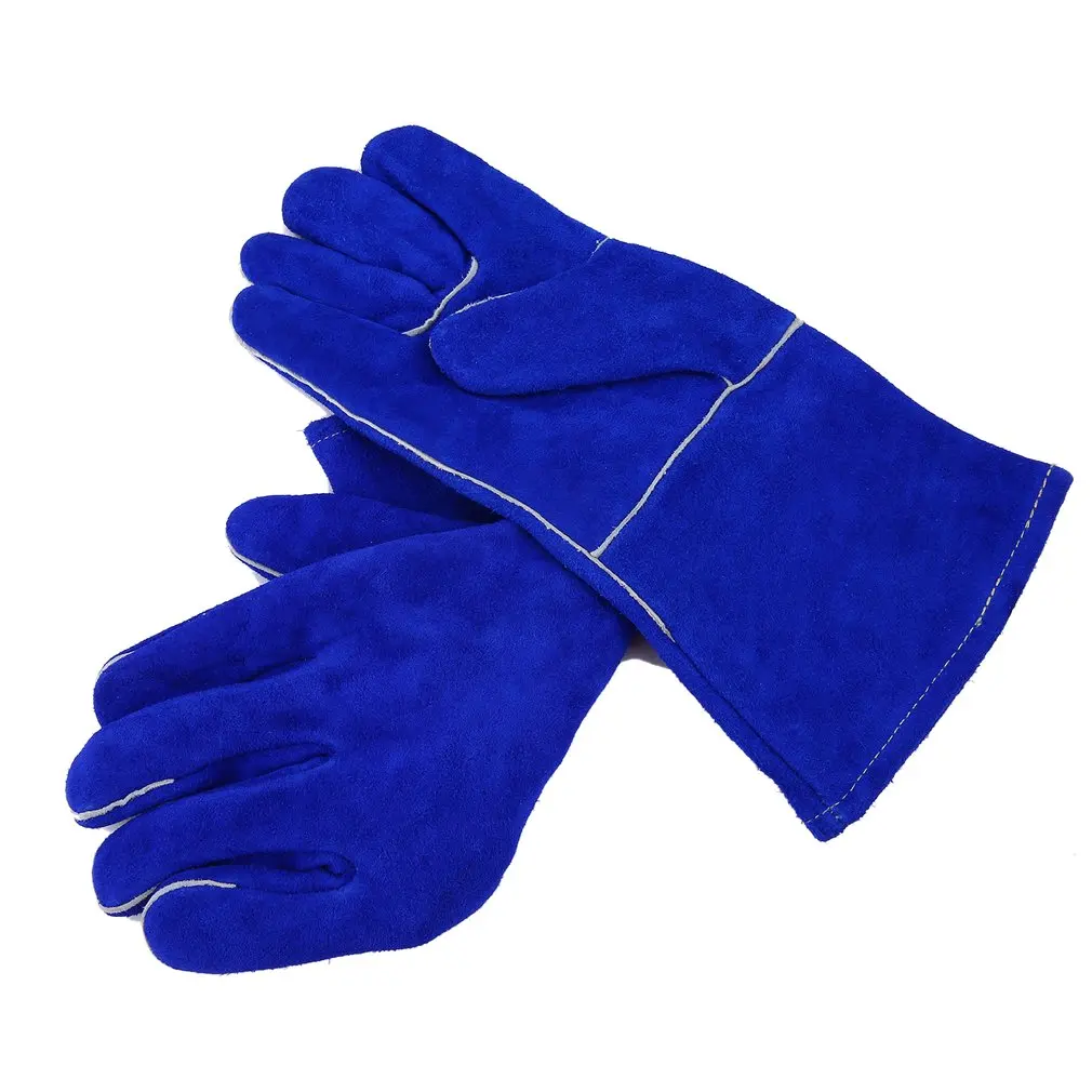 

A Pair/Set Durable Cow Leather Welder Gloves Anti-heat Work Safety Gloves for Floating Metal Hand Tools Blue