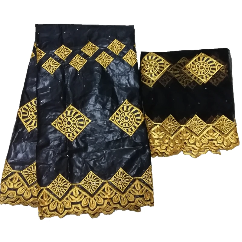 Черный Базен riche getzner с золотой вышивкой Африканский tissu bazin brode getzner с базин с вышивкой и кружевом с камнями