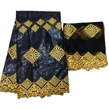 Черный Базен riche getzner с золотой вышивкой Африканский tissu bazin brode getzner с базин с вышивкой и кружевом с камнями