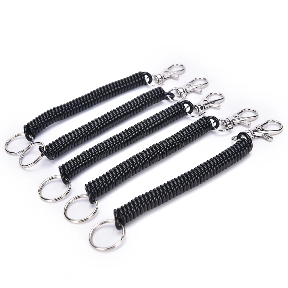 6pcs Plastic Black Retractable Spring Coil Spiral Stretch Chain Keychain Key Ring For Men Women Key Holder Keyring Gifts