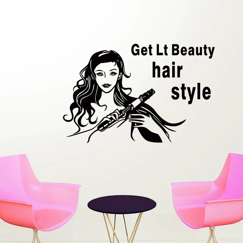 Hairdresser Sex Girls Lady Hair Salon Name Wall Sticker Hair Cutting Wall Decal Hairdressing Shop Window Decoration M0027
