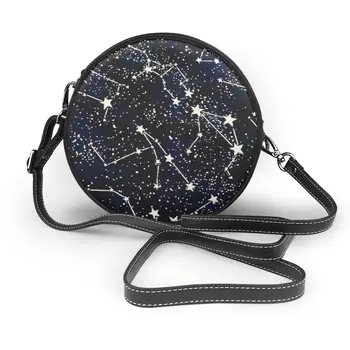 

NOISYDESIGNS Constellation Bag Round Handbags PU Leather Women Handbag Constelation Female Small Shoulder Bags Dropshipping